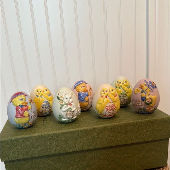 Vintage Easter Egg Figurines with Chick and Bunny Designs - Set of 7 - Picture 1 of 7